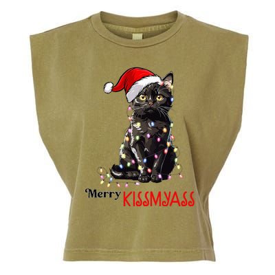 Funny Black Cat Merry Kissmyass Xmas Pajamas Chritsmas Garment-Dyed Women's Muscle Tee