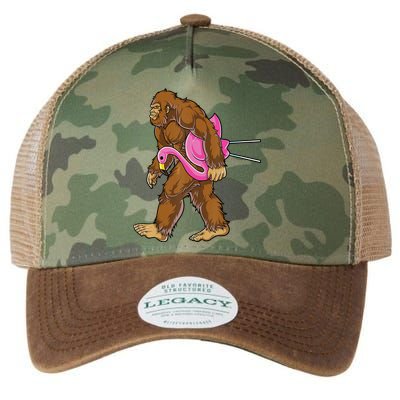 Funny Bigfoot Carry Flamingo Walking Sasquatch Believe Legacy Tie Dye Trucker Hat