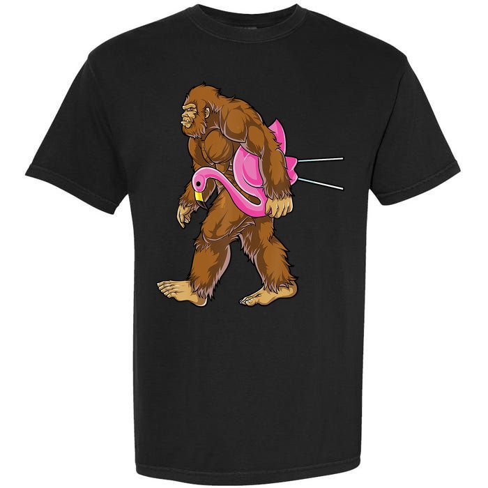 Funny Bigfoot Carry Flamingo Walking Sasquatch Believe Garment-Dyed Heavyweight T-Shirt