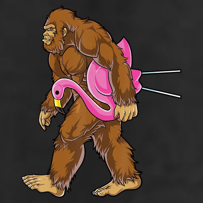 Funny Bigfoot Carry Flamingo Walking Sasquatch Believe Garment-Dyed Heavyweight T-Shirt
