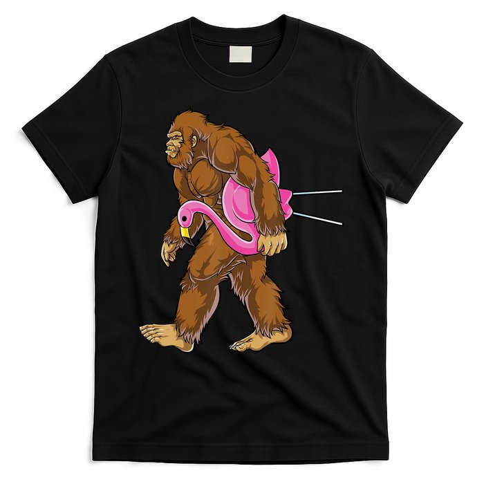 Funny Bigfoot Carry Flamingo Walking Sasquatch Believe T-Shirt