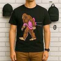 Funny Bigfoot Carry Flamingo Walking Sasquatch Believe T-Shirt