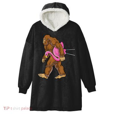 Funny Bigfoot Carry Flamingo Walking Sasquatch Believe Hooded Wearable Blanket