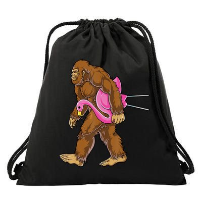 Funny Bigfoot Carry Flamingo Walking Sasquatch Believe Drawstring Bag