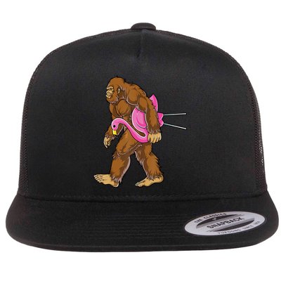 Funny Bigfoot Carry Flamingo Walking Sasquatch Believe Flatbill Hat