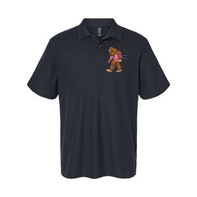 Funny Bigfoot Carry Flamingo Walking Sasquatch Believe Polo