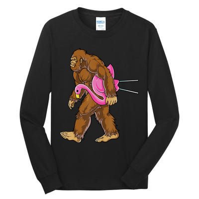 Funny Bigfoot Carry Flamingo Walking Sasquatch Believe Tall Long Sleeve T-Shirt