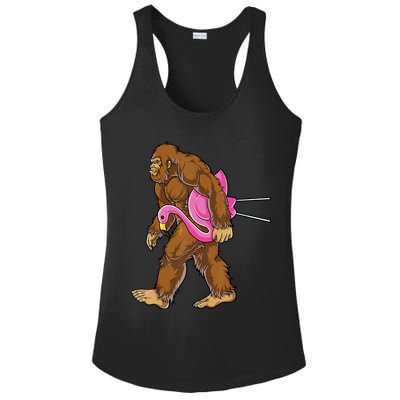 Funny Bigfoot Carry Flamingo Walking Sasquatch Believe Ladies PosiCharge Competitor Racerback Tank