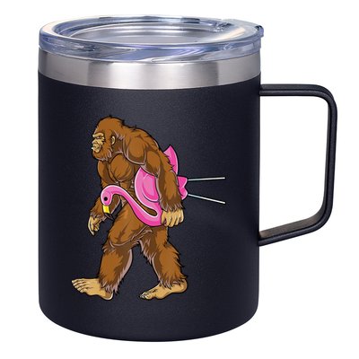 Funny Bigfoot Carry Flamingo Walking Sasquatch Believe 12oz Stainless Steel Coffee Mug