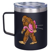 Funny Bigfoot Carry Flamingo Walking Sasquatch Believe 12oz Stainless Steel Coffee Mug