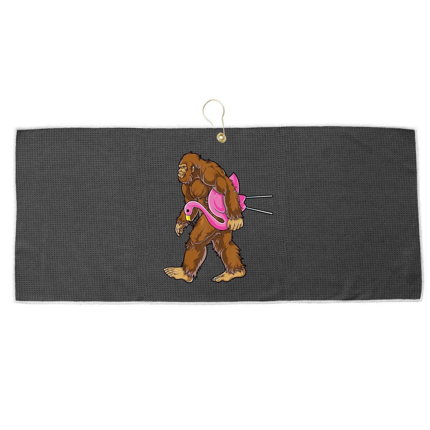 Funny Bigfoot Carry Flamingo Walking Sasquatch Believe Large Microfiber Waffle Golf Towel