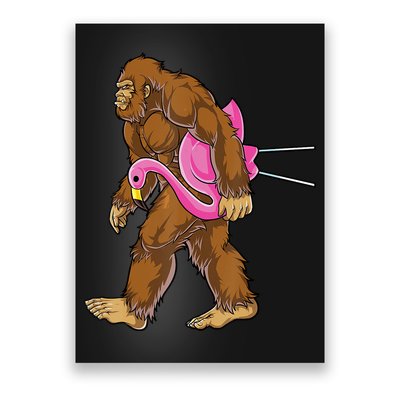 Funny Bigfoot Carry Flamingo Walking Sasquatch Believe Poster