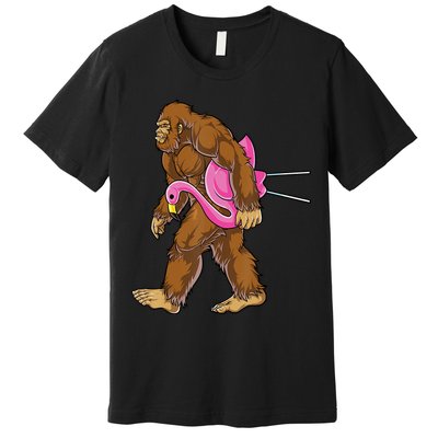Funny Bigfoot Carry Flamingo Walking Sasquatch Believe Premium T-Shirt