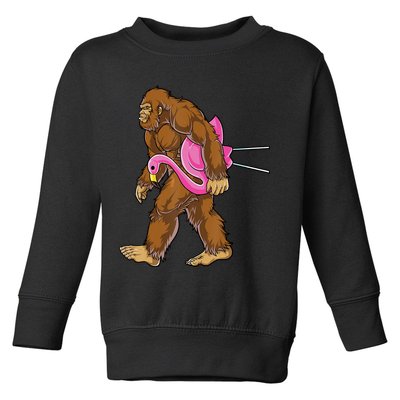 Funny Bigfoot Carry Flamingo Walking Sasquatch Believe Toddler Sweatshirt