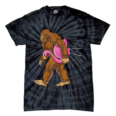 Funny Bigfoot Carry Flamingo Walking Sasquatch Believe Tie-Dye T-Shirt