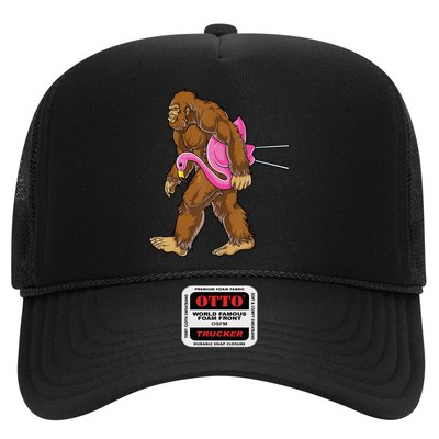 Funny Bigfoot Carry Flamingo Walking Sasquatch Believe Trucker Hat