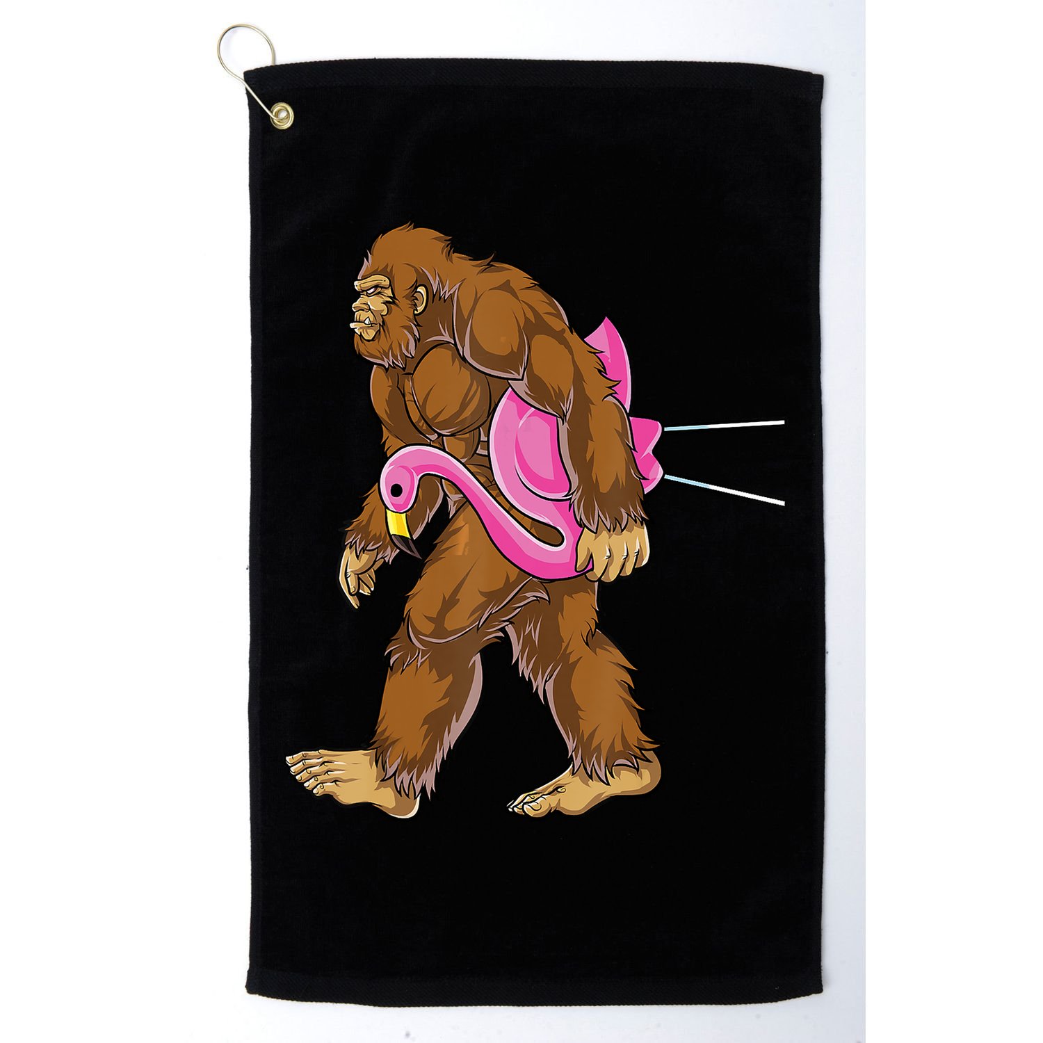 Funny Bigfoot Carry Flamingo Walking Sasquatch Believe Golf Towel