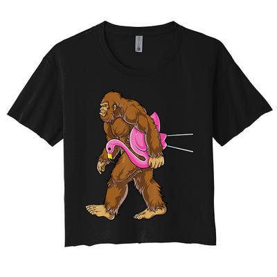 Funny Bigfoot Carry Flamingo Walking Sasquatch Believe Crop Top