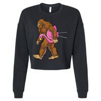 Funny Bigfoot Carry Flamingo Walking Sasquatch Believe Cropped Pullover Crew