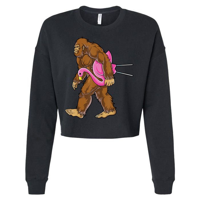 Funny Bigfoot Carry Flamingo Walking Sasquatch Believe Cropped Pullover Crew