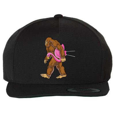 Funny Bigfoot Carry Flamingo Walking Sasquatch Believe Wool Snapback Cap