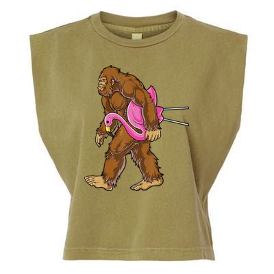 Funny Bigfoot Carry Flamingo Walking Sasquatch Believe Garment-Dyed Women's Muscle Tee