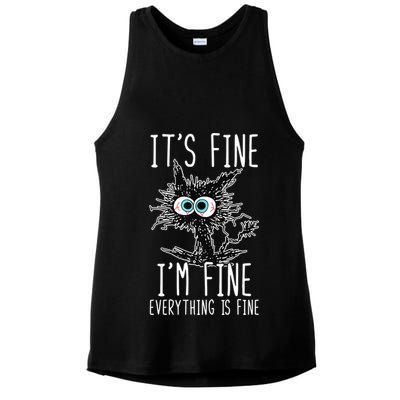 Funny Black Cat It's Fine I'm Fine Everything Is Fine Ladies PosiCharge Tri-Blend Wicking Tank