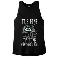 Funny Black Cat It's Fine I'm Fine Everything Is Fine Ladies PosiCharge Tri-Blend Wicking Tank