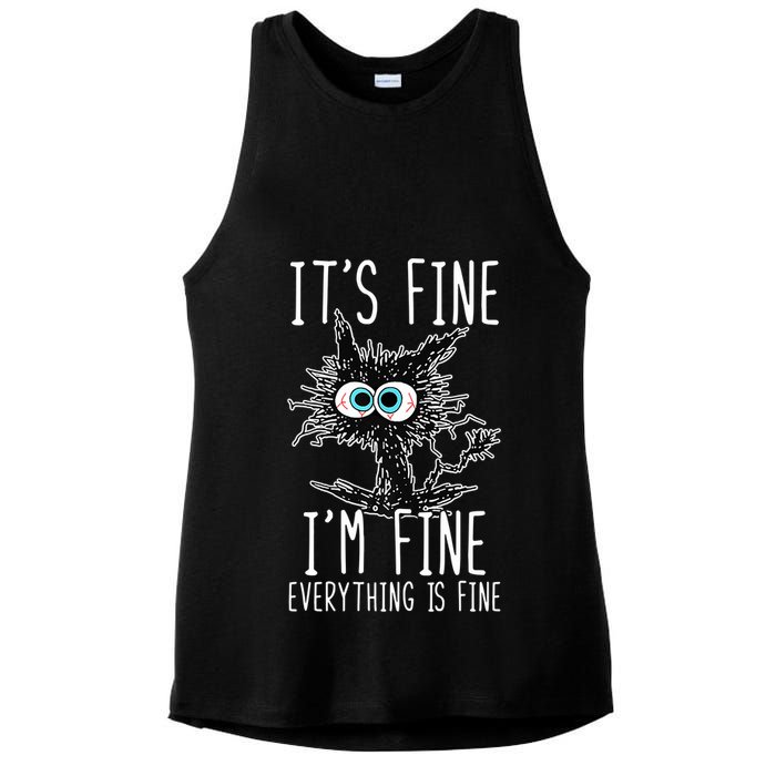 Funny Black Cat It's Fine I'm Fine Everything Is Fine Ladies PosiCharge Tri-Blend Wicking Tank