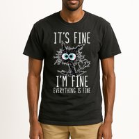 Funny Black Cat It's Fine I'm Fine Everything Is Fine Tall T-Shirt
