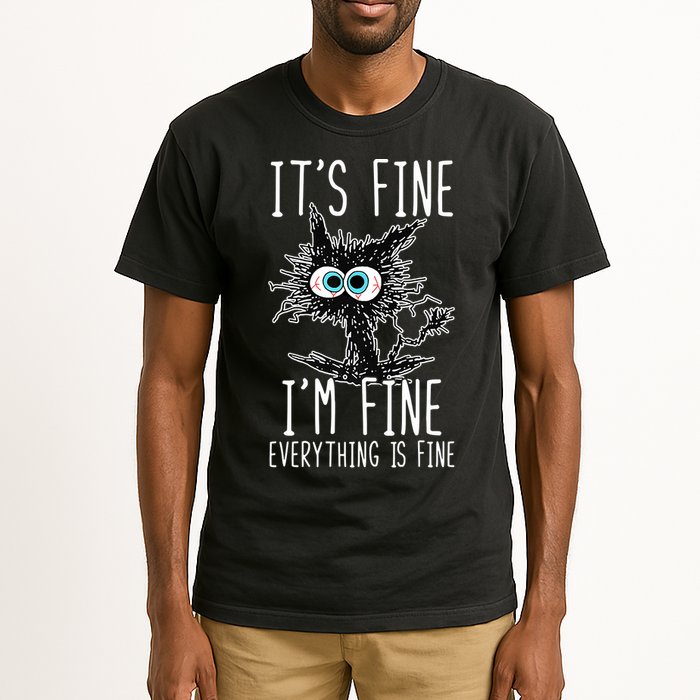 Funny Black Cat It's Fine I'm Fine Everything Is Fine Tall T-Shirt