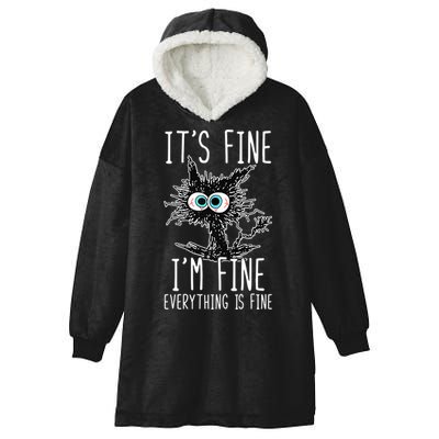 Funny Black Cat It's Fine I'm Fine Everything Is Fine Hooded Wearable Blanket