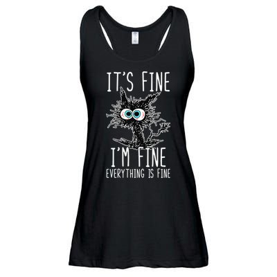 Funny Black Cat It's Fine I'm Fine Everything Is Fine Ladies Essential Flowy Tank