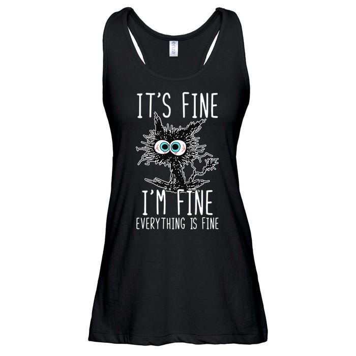 Funny Black Cat It's Fine I'm Fine Everything Is Fine Ladies Essential Flowy Tank