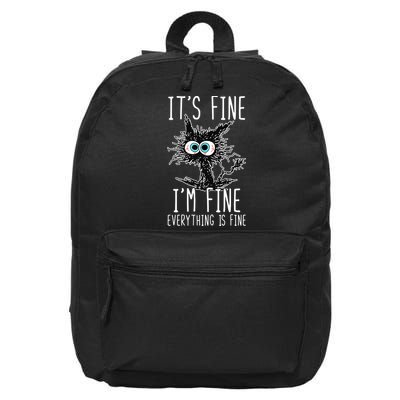 Funny Black Cat It's Fine I'm Fine Everything Is Fine 16 in Basic Backpack