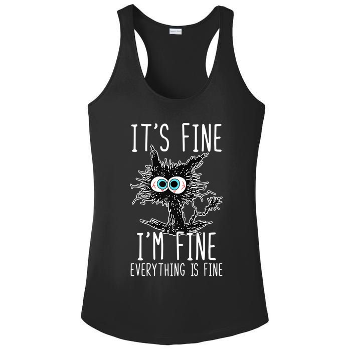 Funny Black Cat It's Fine I'm Fine Everything Is Fine Ladies PosiCharge Competitor Racerback Tank
