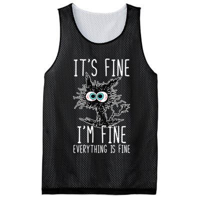 Funny Black Cat It's Fine I'm Fine Everything Is Fine Mesh Reversible Basketball Jersey Tank
