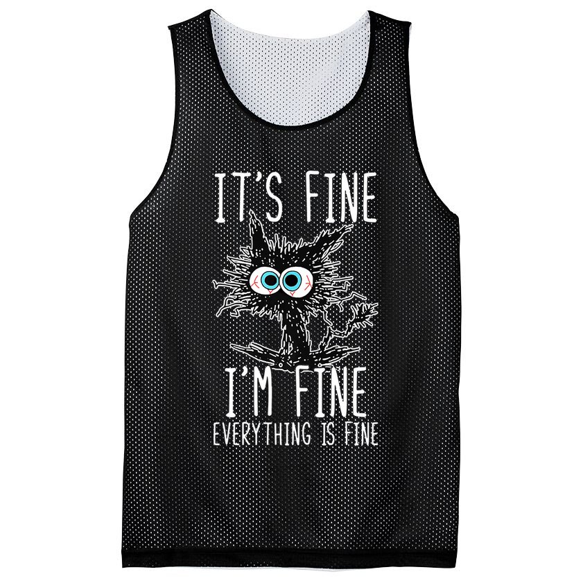 Funny Black Cat It's Fine I'm Fine Everything Is Fine Mesh Reversible Basketball Jersey Tank