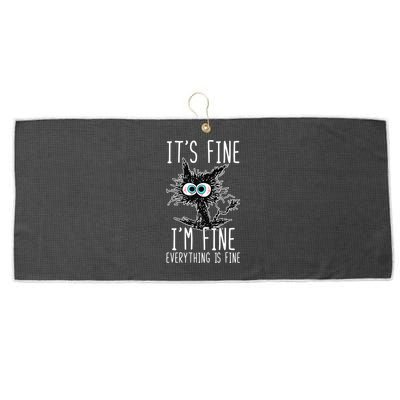 Funny Black Cat It's Fine I'm Fine Everything Is Fine Large Microfiber Waffle Golf Towel