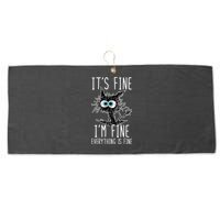 Funny Black Cat It's Fine I'm Fine Everything Is Fine Large Microfiber Waffle Golf Towel