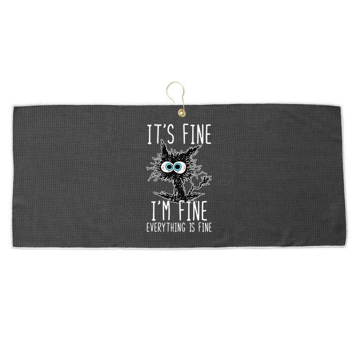 Funny Black Cat It's Fine I'm Fine Everything Is Fine Large Microfiber Waffle Golf Towel