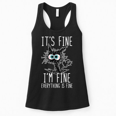 Funny Black Cat It's Fine I'm Fine Everything Is Fine Womens Tank Top