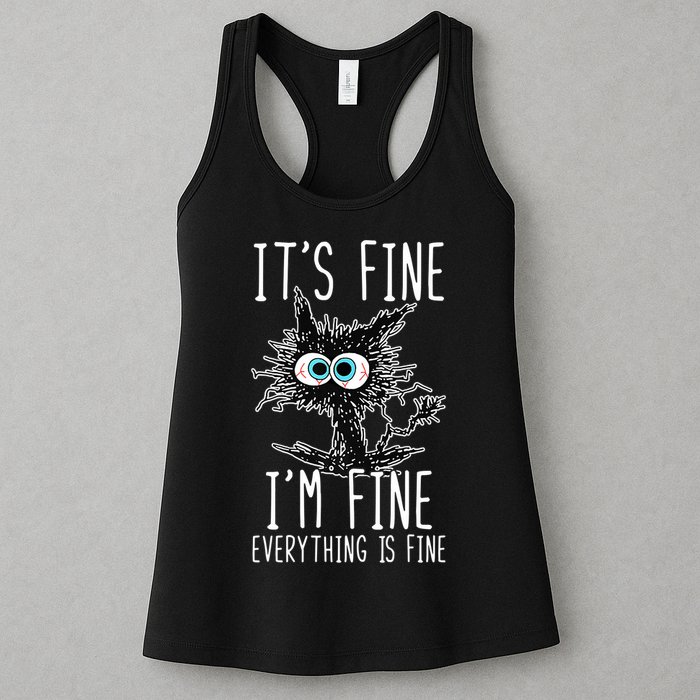 Funny Black Cat It's Fine I'm Fine Everything Is Fine Womens Tank Top