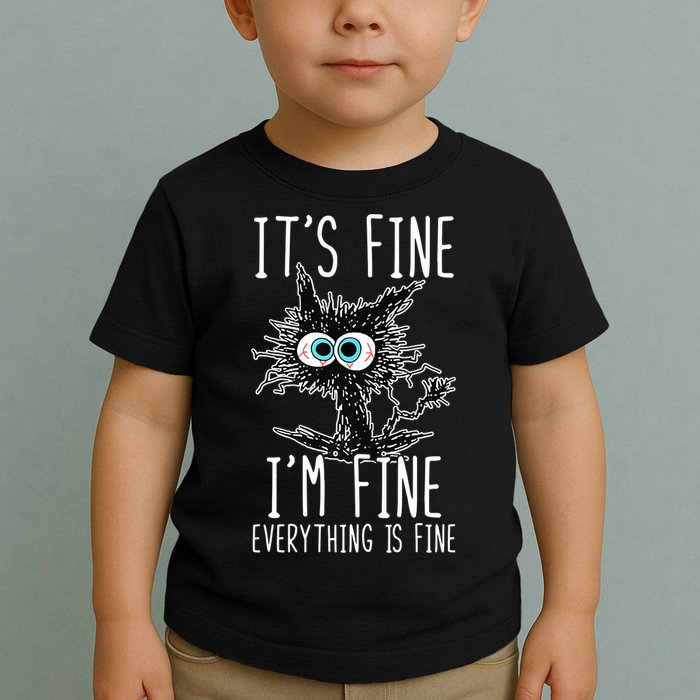 Funny Black Cat It's Fine I'm Fine Everything Is Fine Toddler T-Shirt