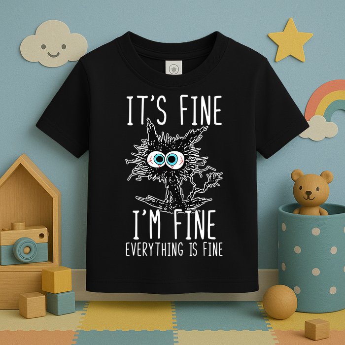 Funny Black Cat It's Fine I'm Fine Everything Is Fine Toddler T-Shirt