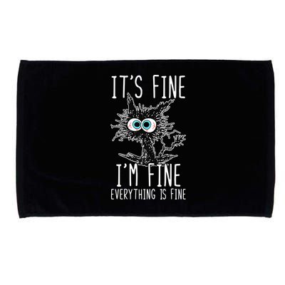 Funny Black Cat It's Fine I'm Fine Everything Is Fine Microfiber Hand Towel