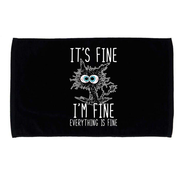 Funny Black Cat It's Fine I'm Fine Everything Is Fine Microfiber Hand Towel