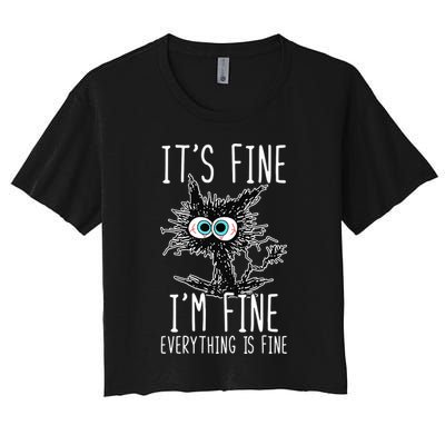 Funny Black Cat It's Fine I'm Fine Everything Is Fine Crop Top