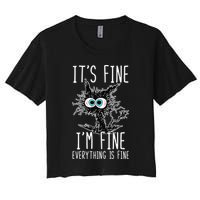 Funny Black Cat It's Fine I'm Fine Everything Is Fine Crop Top
