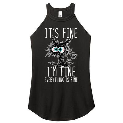 Funny Black Cat It's Fine I'm Fine Everything Is Fine Women's Perfect Tri Rocker Tank